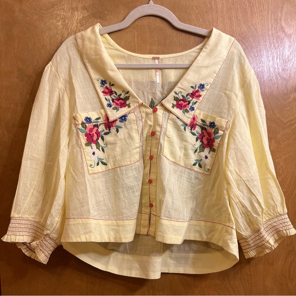 Free People Ryland Blouse in Summer Lemonade, Beautiful Embroidery, NWT - Picture 6 of 15